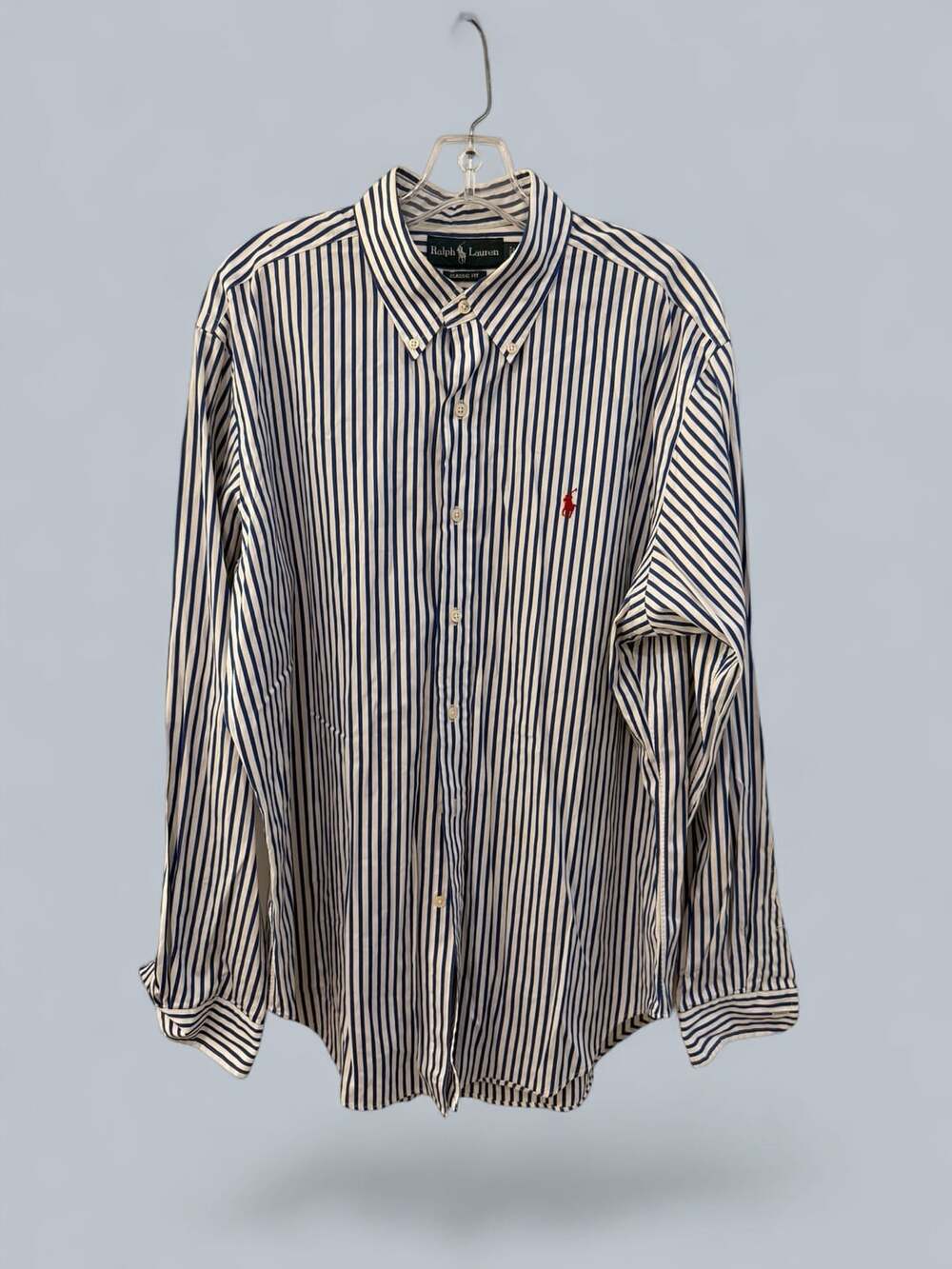 Ralph Lauren Men's Classic Fit Blue and White Striped Long-Sleeve Button-Down Sh - Picture 3 of 11